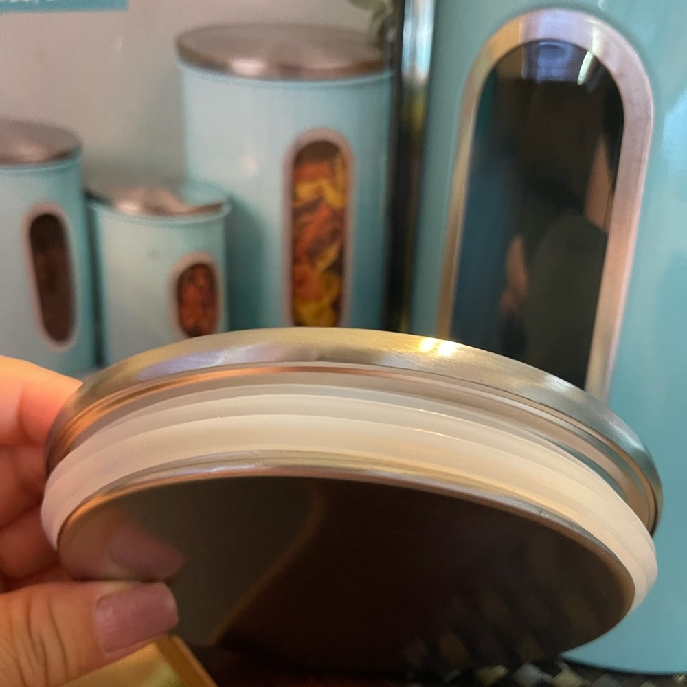 Home Basics Turquoise Canister Set with Silver Lids - Picture 5 of 7